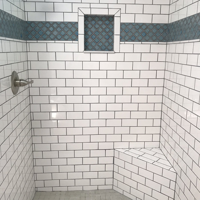 Niche White Subway Tile Shower With Accent - pic-brouhaha